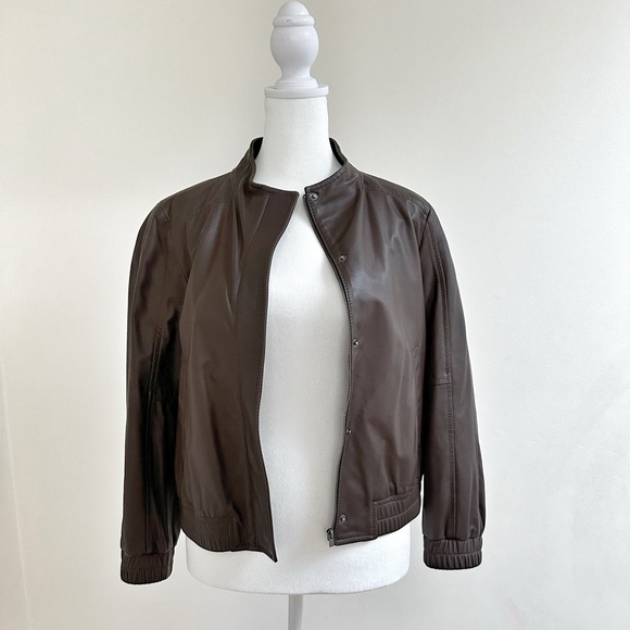 Theory Brown Leather Jacket - Picture 1 of 4